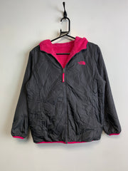 Black and Pink North Face Fleece Reversible Jacket Girl's XL