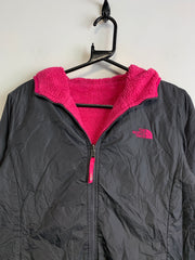 Black and Pink North Face Fleece Reversible Jacket Girl's XL