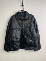 Black Leather Vincent & Co. Bomber Jacket Men's Large