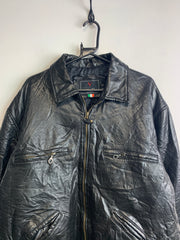 Black Leather Vincent & Co. Bomber Jacket Men's Large