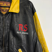 Vintage Black Yellow Cobra Red Snake Leather Jacket Mens Large