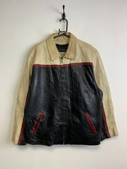 Black and Beige Leather Jacket Women's XL