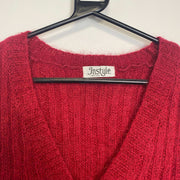 Red Mohair Vintage Cardigan Sweater Women's Medium