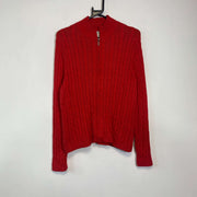 Red Full Zip L.L Bean Cable Knit Jumper Women's Large
