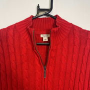 Red Full Zip L.L Bean Cable Knit Jumper Women's Large