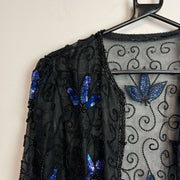 Black and Blue Floral Blouse Women's Medium