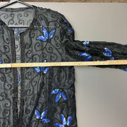 Black and Blue Floral Blouse Women's Medium