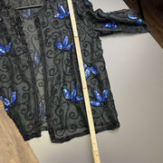 Black and Blue Floral Blouse Women's Medium