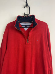 Red Tommy Hilfiger 1/4 Zip-up Jumper Men's Large