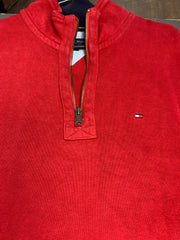 Red Tommy Hilfiger 1/4 Zip-up Jumper Men's Large