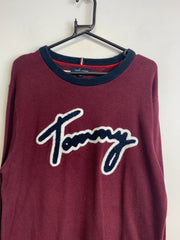 Burgundy Tommy Hilfiger Badge Jumper Men's Large