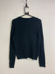 Black CHAPS Chunky Knitwear V-neck Jumper Women's Large