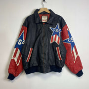 Vintage 90s USA Flag Leather Jacket Bomber Large