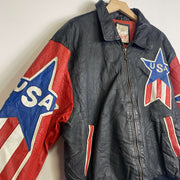 Vintage 90s USA Flag Leather Jacket Bomber Large