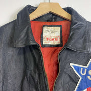 Vintage 90s USA Flag Leather Jacket Bomber Large