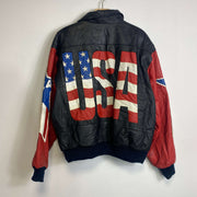 Vintage 90s USA Flag Leather Jacket Bomber Large