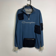 Vintage Blue Black Reworked Champion Quarter Zip Sweatshirt XL