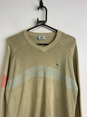 Khaki Lacoste V-neck Knitwear Jumper Men's Large