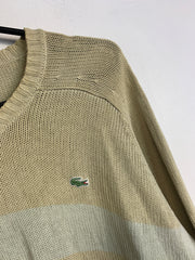 Khaki Lacoste V-neck Knitwear Jumper Men's Large