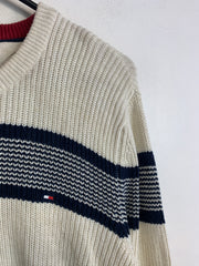 Beige-Black Tommy Hilfiger Striped Jumper Men's XL