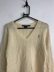 Beige Ralph Lauren Sport V-neck Knitwear Jumper Women's Large