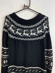 Black and White Long Knitwear Sweater Women's Small