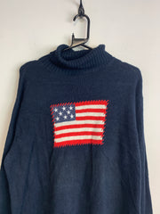 Navy USA Flag Turtleneck Jumper Men's Large