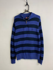 Blue CHAPS Striped 1/4 Zip-up Jumper Men's Medium