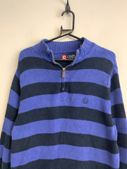 Blue CHAPS Striped 1/4 Zip-up Jumper Men's Medium