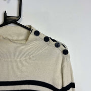 Lauren Ralph Lauren Cream Black Striped Knit Jumper Sweater Womnes Large