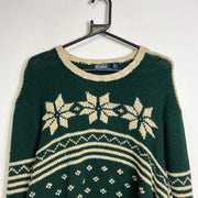 Vintage 90s Polo Ralph Lauren Green Knit Jumper Sweater 2XL