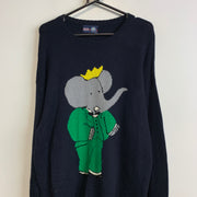 Navy Elephant Knit Sweater Men's XL