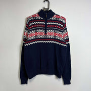 Navy Izod Quarter Zip Knit Jumper Sweater Small