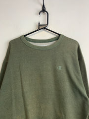 Olive Green Champion Chest Embroidery Logo Sweatshirt Men's Large