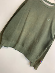 Olive Green Champion Chest Embroidery Logo Sweatshirt Men's Large