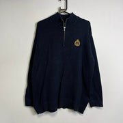 Navy Lauren Ralph Lauren Quarter Zip Knit Jumper Sweater Womens Large