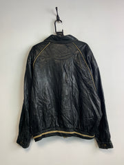 Vintage Black Leather Bomber Jacket Men's XXL