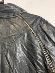 Vintage Black Leather Bomber Jacket Men's XXL