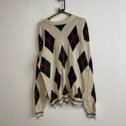 Cream and Navy Knitwear Sweater Men's Large