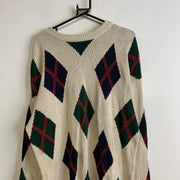 Cream and Navy Knitwear Sweater Men's Large