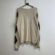 Cream and Navy Knitwear Sweater Men's Large