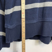 Navy Grey Striped Tommy Hilfiger Button Down Sweater Large