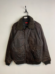 Brown Leather Bomber Jacket Men's Large