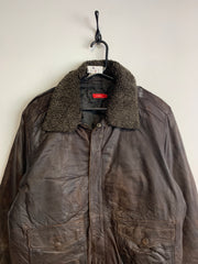 Brown Leather Bomber Jacket Men's Large