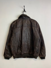 Brown Leather Bomber Jacket Men's Large