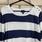 Striped navy and white 3/4 sleeve Tommy Hilfiger sweater with gold buttons Womans XL