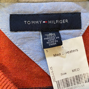 Tommy Hilfiger orange and navy blue striped V-neck sweater Men’s M