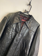 Black Leather Bomber Jacket Men's XXL