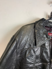 Black Leather Bomber Jacket Men's XXL