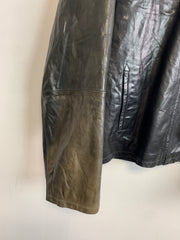 Black Leather Bomber Jacket Men's XXL